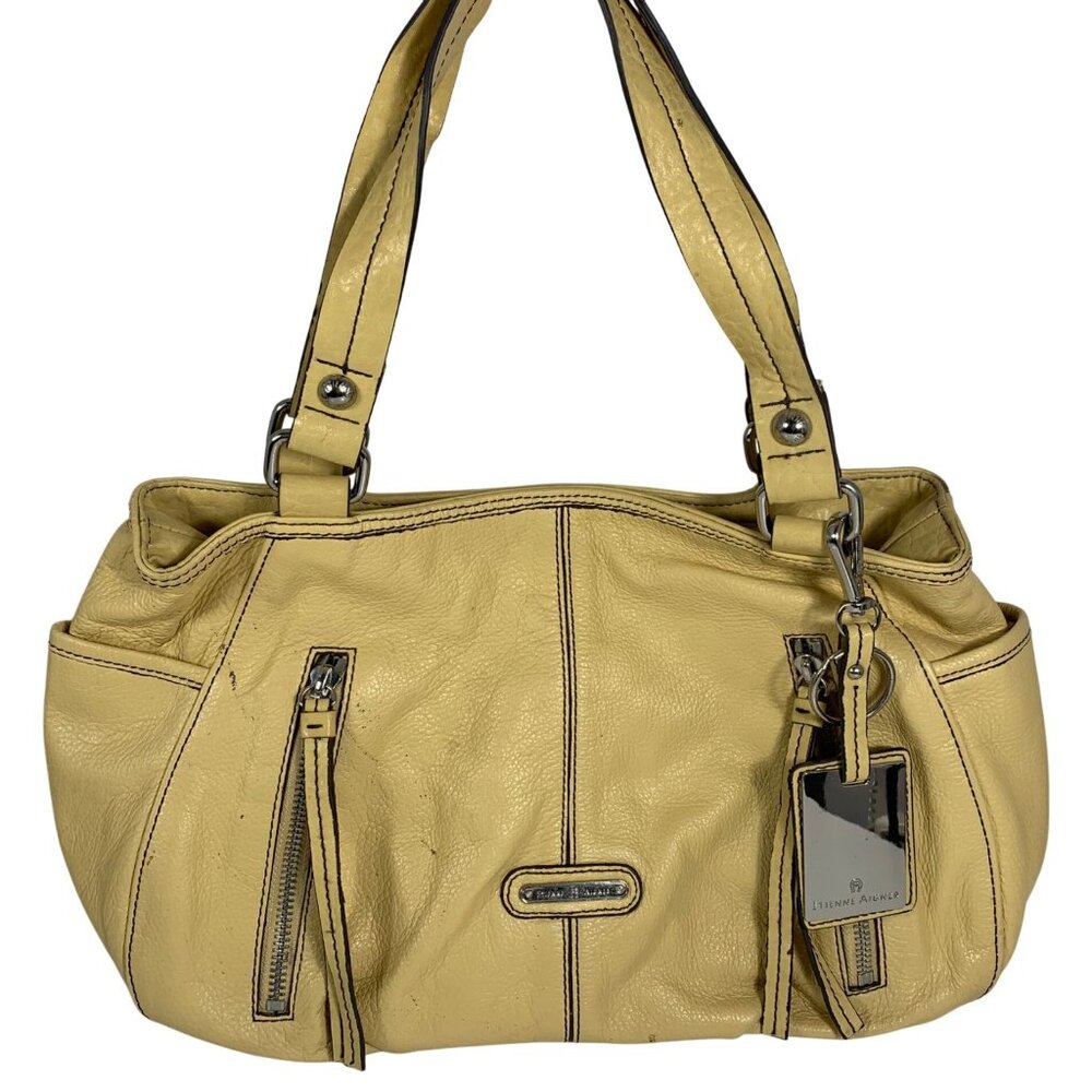 ETIENNE AIGNER Yellow Leather Shoulder Bag Multiple Zipper Pockets Double Handle